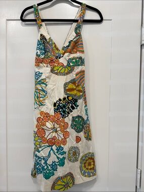 Trina Turk Cream Midi summer  Dress crisscross back  Floral Print resort wear 8